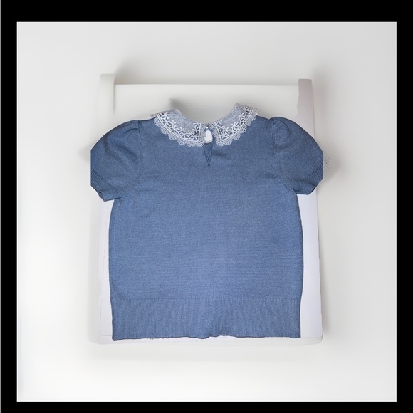 Elegant Blue Women’s Sweater with Lace Collar - Picture 2 of 8